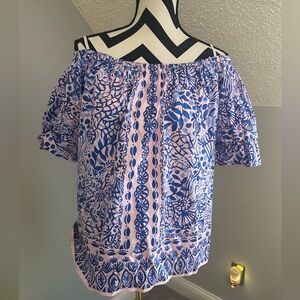 EUC Lilly Pulitzer Frankee Off The Shoulder Puff Sleeve Top Calla Lily Size L